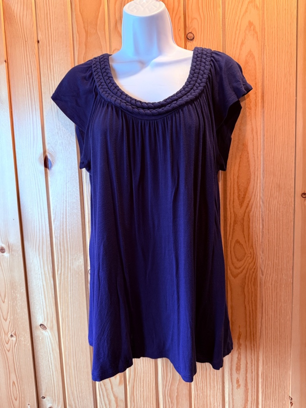 Apt 9 Navy Top , Braided neckline detail